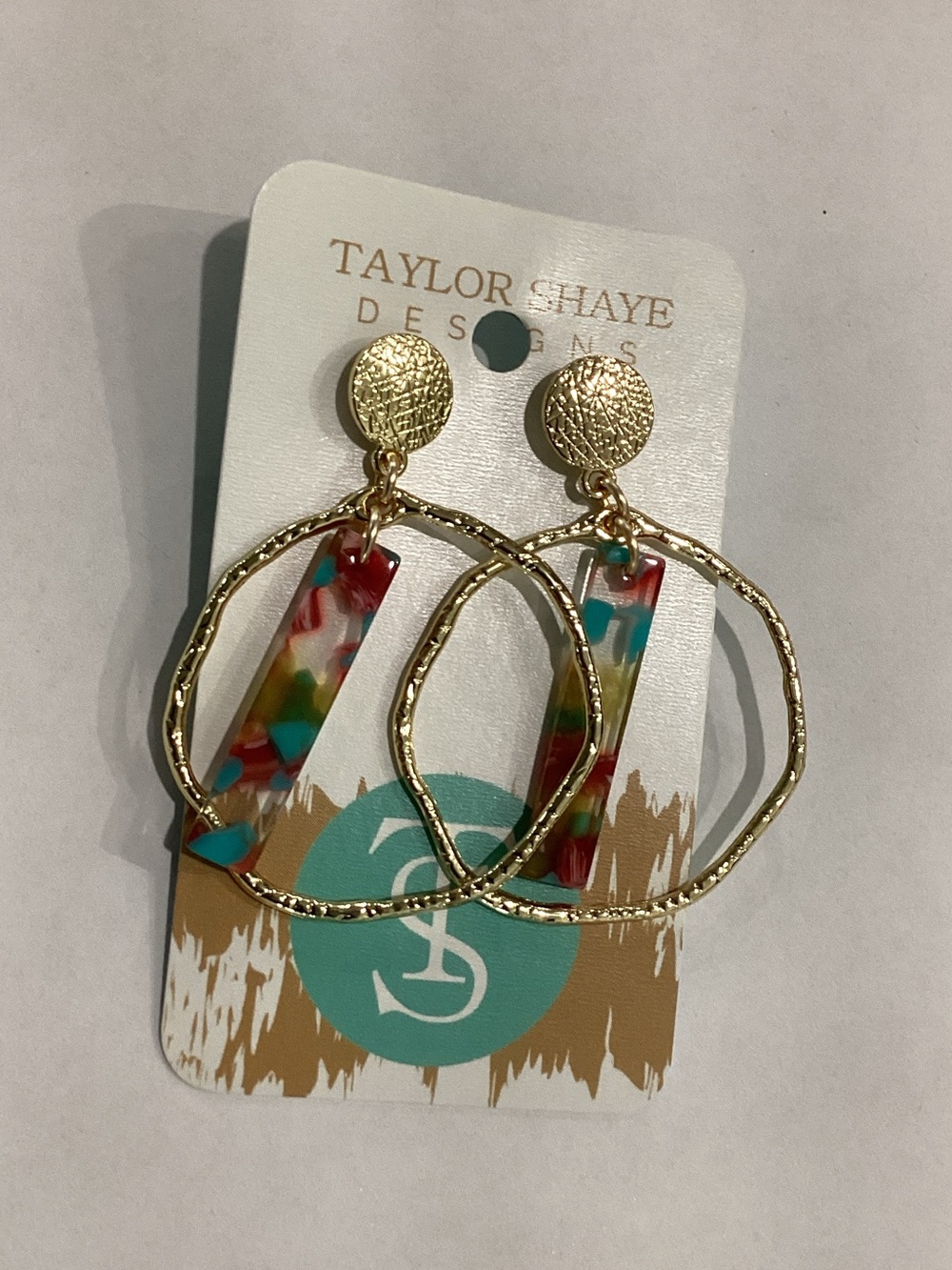 Taylor Shaye Gold Hoop Earrings with Multicolor Resin Bars